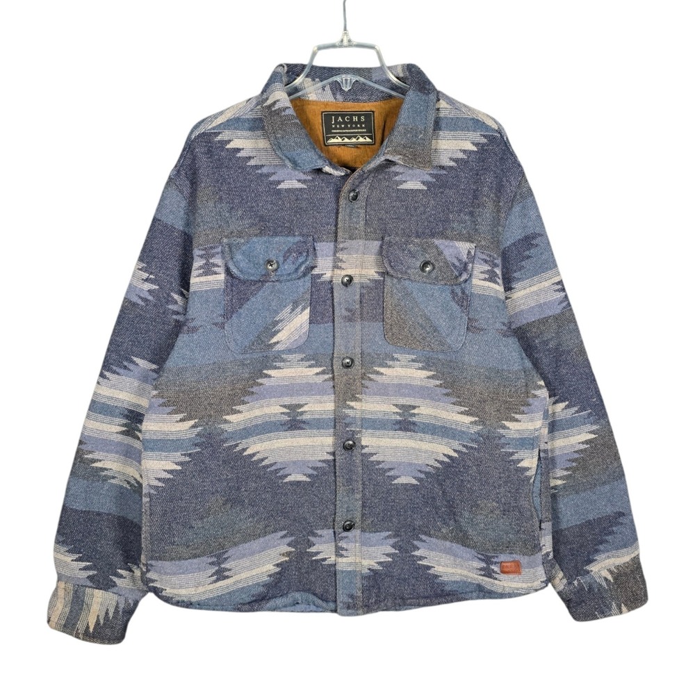 Jachs Shacket Men's XL Aztec Patterned Wool Blend Shirt Jacket Blue Southwestern